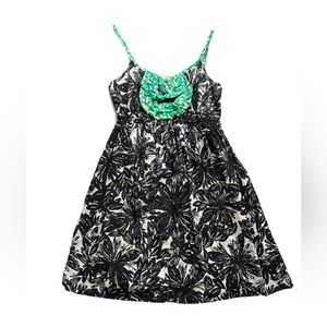 Anthropologie We Love Vera Green and Black Floral Sundress Fully Lined